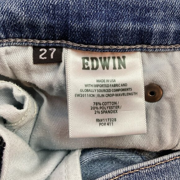Edwin Elin Crop Straight Jeans Womens 27 Blue Distressed - Picture 11 of 14